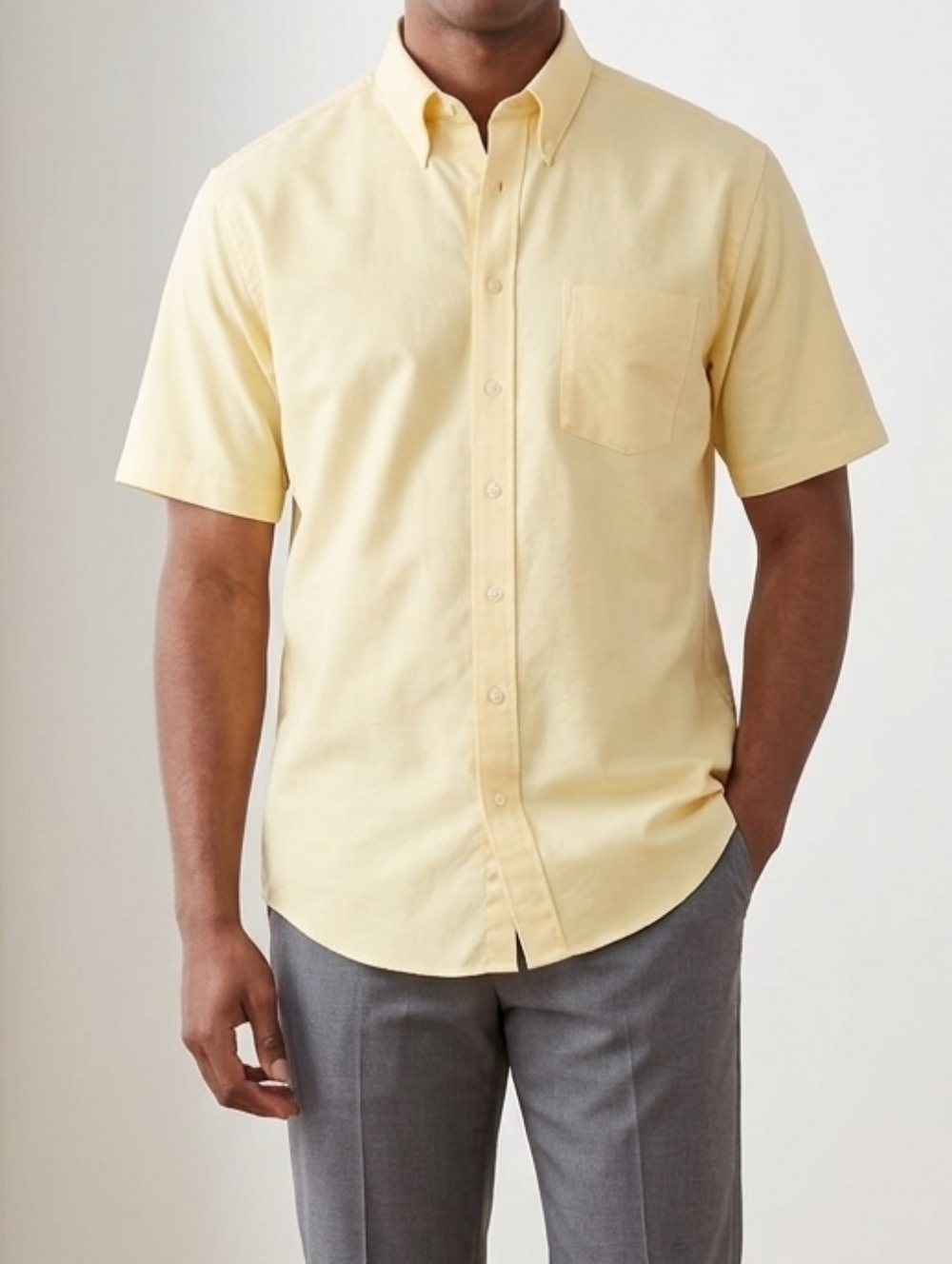 Stafford Men’s WrinkleFree Short Sleeve Button Down Shirt - Pastel Yellow 17 1/2